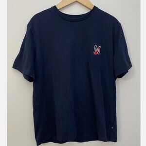 NAUTICA Mens Large T Shirt Navy Blue Cotton 2 Sided Nautical Graphics